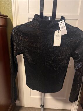 Express Black Sequin Mock Neck Long Sleeve Top